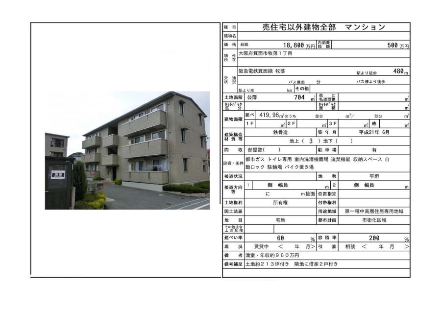 箕面　収益マンション　牧落　不動産　収益物件 